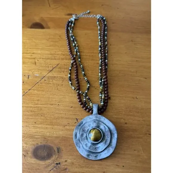 Boho Pendant Necklace Bundle Tiger Eye Tortoise Shell Statement Jewelry Lot - Picture 2 of 10